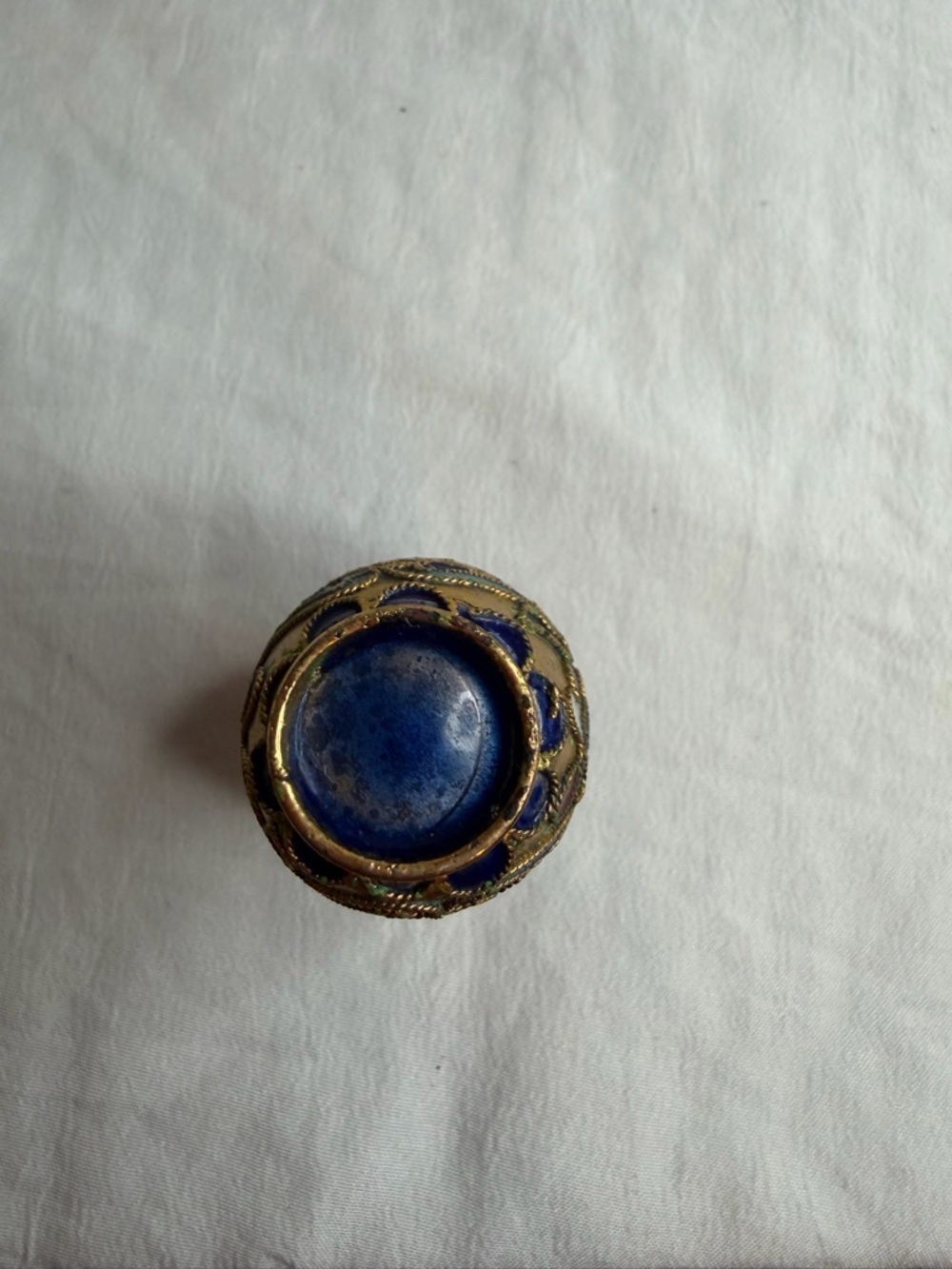 Vintage Mini Cobalt Blue Cloisonné Vase with Wood Stand - 2" Floral Enamel - Picture 6 of 10
